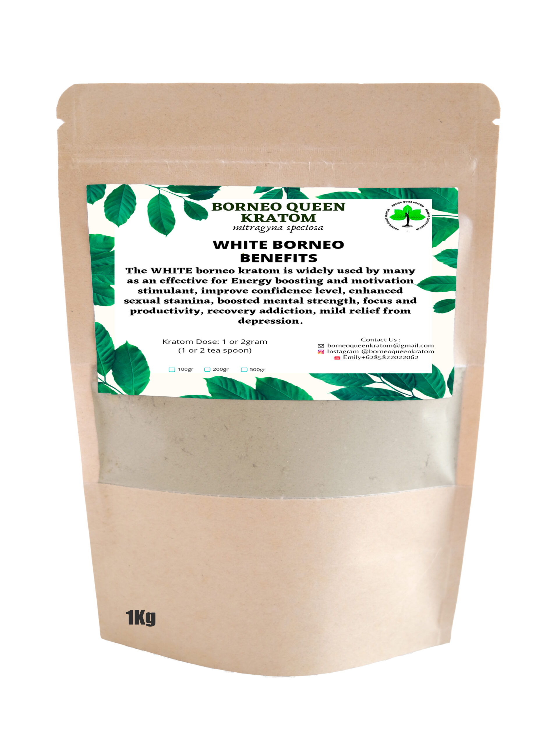 1 kilogram Package of White Kratom from Borneo Queen Kratom